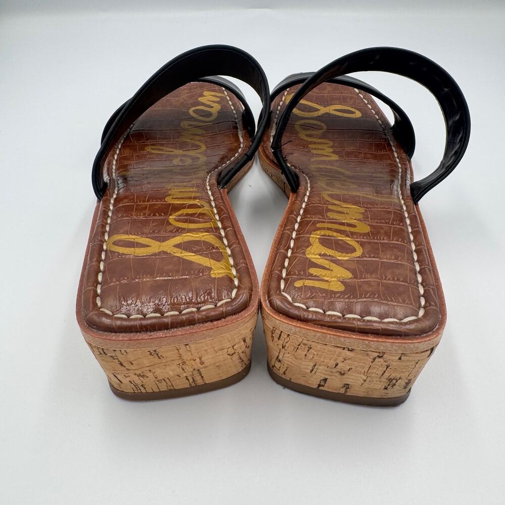 Sam Edelman Vena Black Leather Cork Wedge Slide Sandal Double Strap 8.5 EU 38.5 - Picture 5 of 16